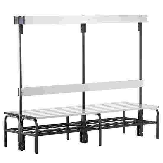 Banc de vestiaire Sypro Wolf pour espaces humides avec dossier double 2,00 m, Avec grille à chaussures