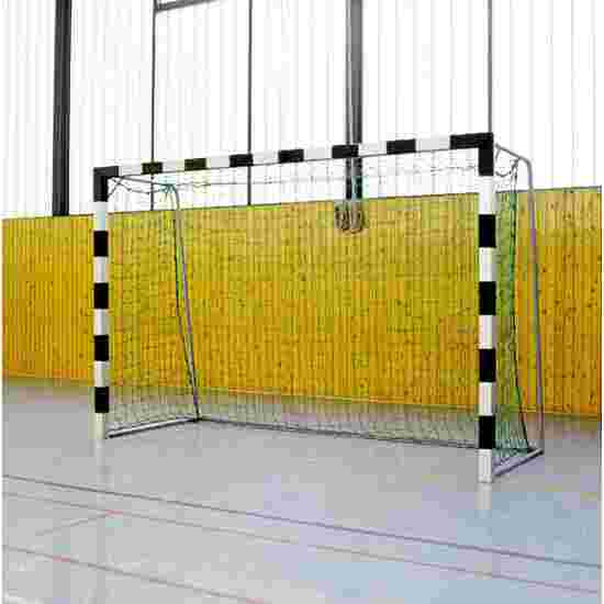 But de handball en salle Sport-Thieme 3x2 m  avec fourreaux et supports de filet rabattables Angles d'assemblage vissés, Noir-argent
