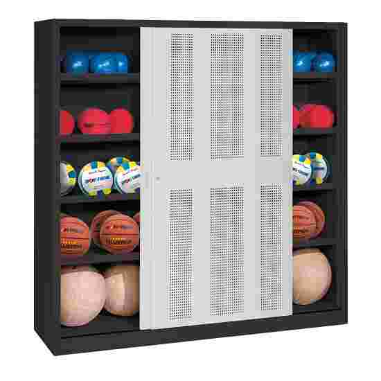 C+P Ballschrank mit Lochblech-Schiebetüren (Typ 4), HxBxT 195x160x50 cm Lichtgrau (RAL 7035), Anthrazit (RAL 7021), Einzelschliessung
