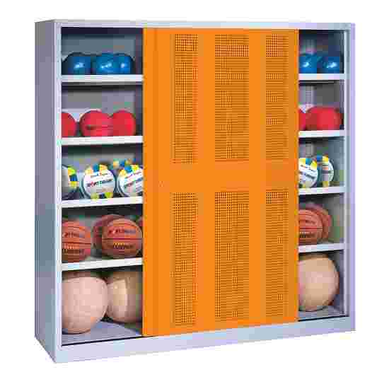 C+P Ballschrank mit Lochblech-Schiebetüren (Typ 4), HxBxT 195x190x60 cm Gelborange (RAL 2000), Lichtgrau (RAL 7035), Einzelschliessung