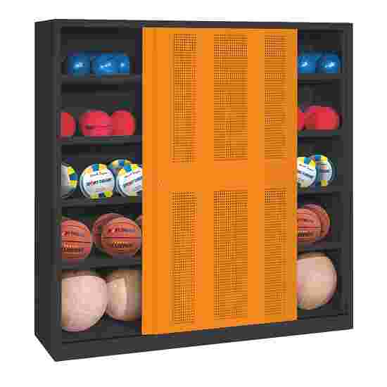C+P Ballschrank mit Lochblech-Schiebetüren (Typ 4), HxBxT 195x190x60 cm Gelborange (RAL 2000), Anthrazit (RAL 7021), Einzelschliessung