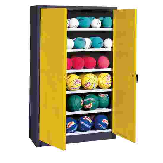 C+P Ballschrank mit Vollblech-Flügeltüren (Typ 3), HxBxT 195x120x40 cm Sonnengelb (RDS 080 80 60), Anthrazit (RAL 7021), Gleichschliessung