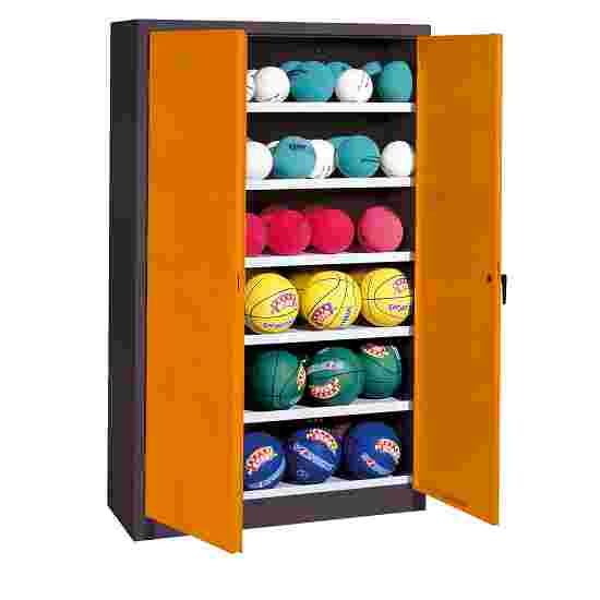 C+P Ballschrank mit Vollblech-Flügeltüren (Typ 3), HxBxT 195x120x50 cm Gelborange (RAL 2000), Anthrazit (RAL 7021), Gleichschliessung, Klinkengriff