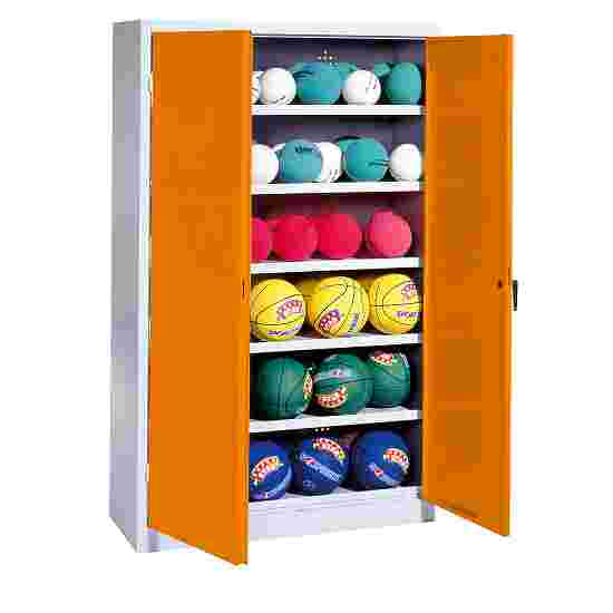 C+P Ballschrank mit Vollblech-Flügeltüren (Typ 3), HxBxT 195x120x50 cm Gelborange (RAL 2000), Lichtgrau (RAL 7035), Gleichschliessung, Ergo-Lock Muldengriff