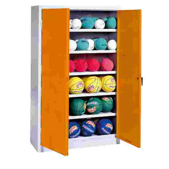 C+P Ballschrank mit Vollblech-Flügeltüren (Typ 3), HxBxT 195x150x50 cm Gelborange (RAL 2000), Lichtgrau (RAL 7035), Gleichschliessung, Klinkengriff