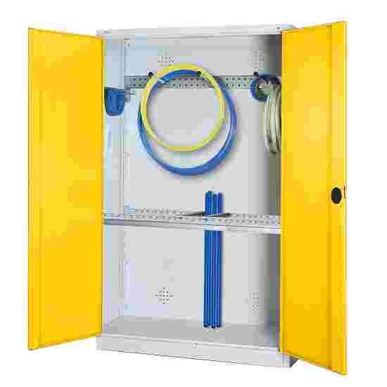 C+P Modul-Sportgeräteschrank &quot;Grundausstattung&quot; mit Vollblech-Flügeltüren, HxBxT 195x120x50 cm Sonnengelb (RDS 080 80 60), Lichtgrau (RAL 7035), Gleichschliessung, Ergo-Lock Muldengriff