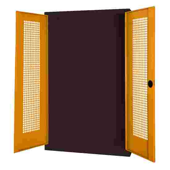 C+P Modul-Sportgeräteschrank mit Lochblech-Flügeltüren, HxBxT 195x120x50 cm Gelborange (RAL 2000), Anthrazit (RAL 7021), Gleichschliessung, Klinkengriff