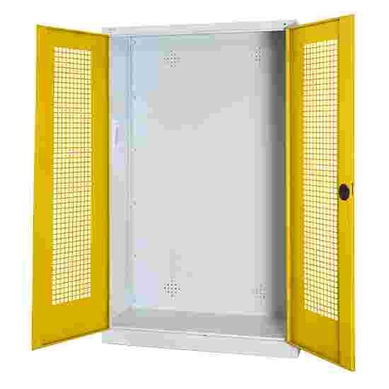 C+P Modul-Sportgeräteschrank mit Lochblech-Flügeltüren, HxBxT 195x120x50 cm Sonnengelb (RDS 080 80 60), Lichtgrau (RAL 7035), Gleichschliessung, Ergo-Lock Muldengriff