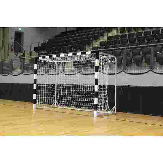 Handballtor mit beklebtem Torrahmen Mit anklappbaren Netzbügeln, Schwarz-Weiss