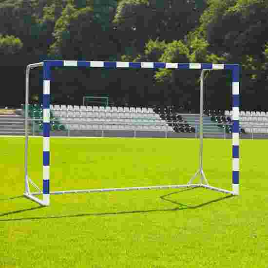 Handballtor mit beklebtem Torrahmen Mit anklappbaren Netzbügeln, Blau-Weiss