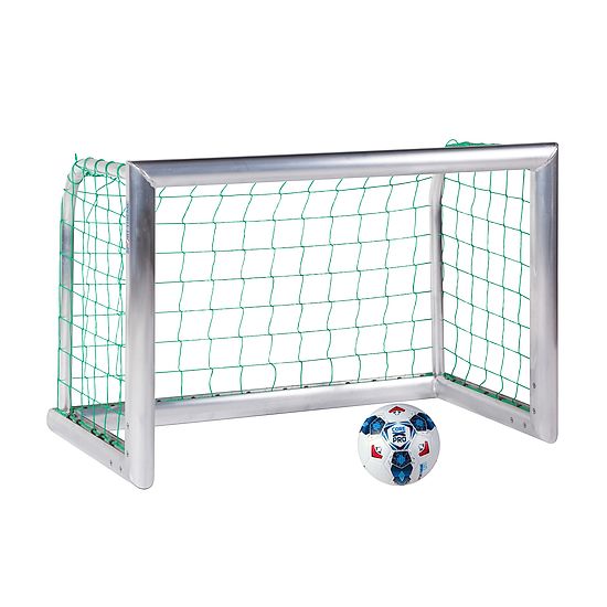 Minibut d'entraînement en alu Sport-Thieme® « Professional Compact », coloris aluminium naturel 1,20x0,80 m, Filet inclus, vert (mailles 10 cm)