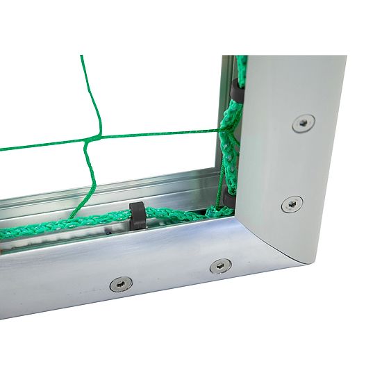 Minibut d'entraînement en alu Sport-Thieme® « Professional Compact », coloris aluminium naturel 1,20x0,80 m, Filet inclus, vert (mailles 10 cm)