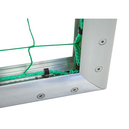 Minibut d'entraînement en alu Sport-Thieme® « Professional Compact », coloris aluminium naturel 1,20x0,80 m, Filet inclus, vert (mailles 10 cm)