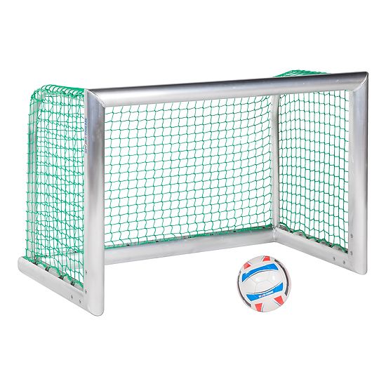 Minibut d'entraînement en alu Sport-Thieme® « Professional Compact », coloris aluminium naturel 1,20x0,80 m, Filet inclus, vert (mailles 4,5 cm)