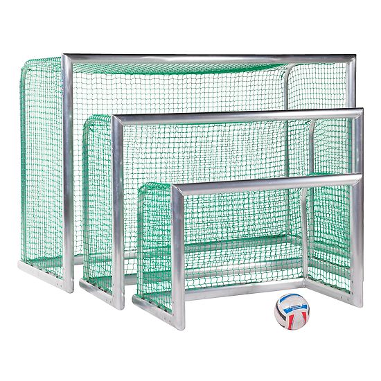 Minibut d'entraînement en alu Sport-Thieme® « Professional Compact », coloris aluminium naturel 1,20x0,80 m, Filet inclus, vert (mailles 4,5 cm)
