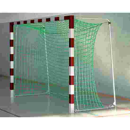 Sport-Thieme Hallenhandballtor in Bodenhülsen stehend mit patentierter Eckverbindung Mit anklappbaren Netzbügeln, Rot-Silber
