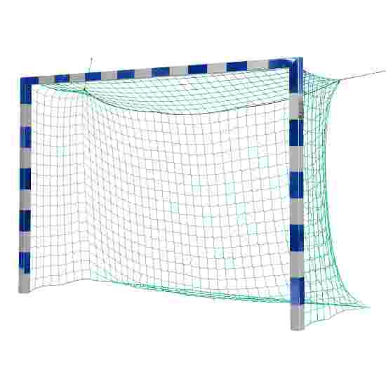 Sport-Thieme Hallenhandballtor in Bodenhülsen stehend mit patentierter Eckverbindung Ohne Netzbügel, Blau-Silber