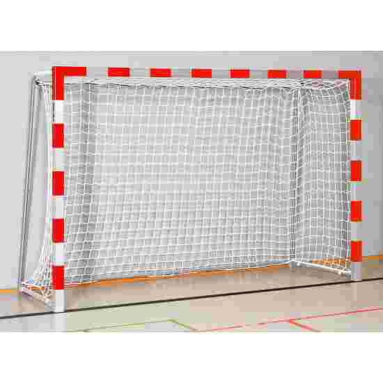 Sport-Thieme Handballtor in Bodenhülsen stehend mit anklappbaren Netzbügeln, 3x2 m Verschweisste Eckverbindungen, Rot-Silber