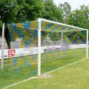 Sport-Thieme Grossfeld-Fussballtor in Bodenhülsen stehend, mit freier Netzaufhängung, Alu Weiss einbrennlackiert , Netzhalter