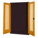 C+P Modul-Sportgeräteschrank mit Lochblech-Flügeltüren, HxBxT 195x120x50 cm Gelborange (RAL 2000), Anthrazit (RAL 7021), Einzelschliessung, Klinkengriff