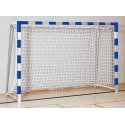 But de handball en salle Sport-Thieme 3x2 m  avec fourreaux et supports de filet rabattables Angles d'assemblage soudés, Bleu-argent
