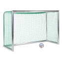 Minibut d'entraînement en alu Sport-Thieme® « Professional Compact », coloris aluminium naturel 2,40x1,60 m, Filet inclus, vert (mailles 4,5 cm)