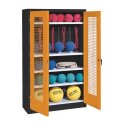 C+P Sportgeräteschrank mit Lochblech-Flügeltüren (Typ 2), HxBxT 195x120x50 cm Gelborange (RAL 2000), Anthrazit (RAL 7021), Einzelschliessung, Ergo-Lock Muldengriff