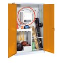 C+P Sportgeräteschrank mit Vollblech-Flügeltüren (Typ 1), HxBxT 195x120x50 cm Gelborange (RAL 2000), Lichtgrau (RAL 7035), Gleichschliessung, Klinkengriff