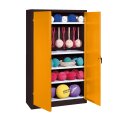 C+P Sportgeräteschrank mit Vollblech-Flügeltüren (Typ 2), HxBxT 195x120x50 cm Gelborange (RAL 2000), Anthrazit (RAL 7021), Gleichschliessung, Klinkengriff