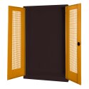 C+P Modul-Sportgeräteschrank mit Lochblech-Flügeltüren, HxBxT 195x120x50 cm Gelborange (RAL 2000), Anthrazit (RAL 7021), Gleichschliessung, Klinkengriff