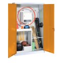 C+P Sportgeräteschrank mit Vollblech-Flügeltüren (Typ 1), HxBxT 195x120x50 cm Gelborange (RAL 2000), Lichtgrau (RAL 7035), Gleichschliessung, Ergo-Lock Muldengriff