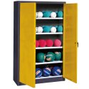 C+P Ballschrank mit Vollblech-Flügeltüren (Typ 3), HxBxT 195x150x50 cm Sonnengelb (RDS 080 80 60), Anthrazit (RAL 7021), Gleichschliessung, Ergo-Lock Muldengriff