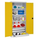C+P Sportgeräteschrank mit Schubladen und Vollblech-Flügeltüren (Typ 4), HxBxT 195x120x50 cm Sonnengelb (RDS 080 80 60), Anthrazit (RAL 7021), Gleichschliessung, Ergo-Lock Muldengriff