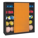 C+P Ballschrank mit Vollblech-Schiebetüren (Typ 4), HxBxT 195x190x60 cm Gelborange (RAL 2000), Anthrazit (RAL 7021), Gleichschliessung