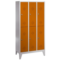 Armoire vestiaire double « S 2000 Classic » avec pieds 150 mm Gris clair (RAL 7035), 185x81x50 cm/ 4 compartiments